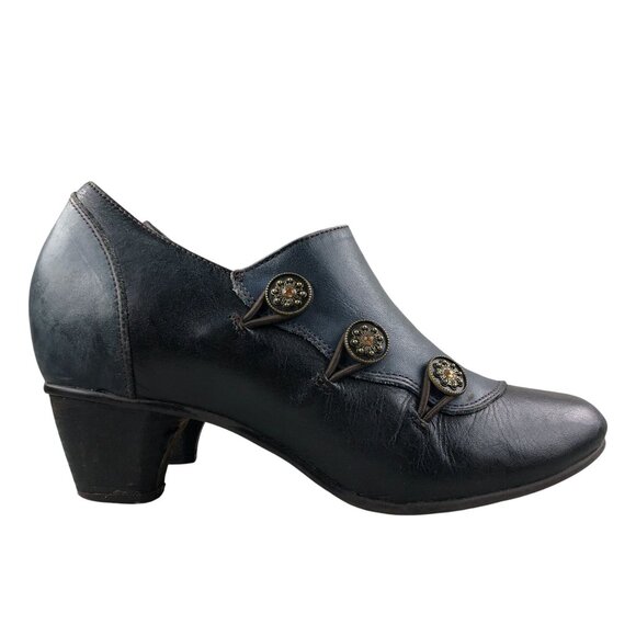 L'Artiste Women's Size 39 (8.5) Greentea Black Blue Leather Steampunk Booties - Picture 1 of 16